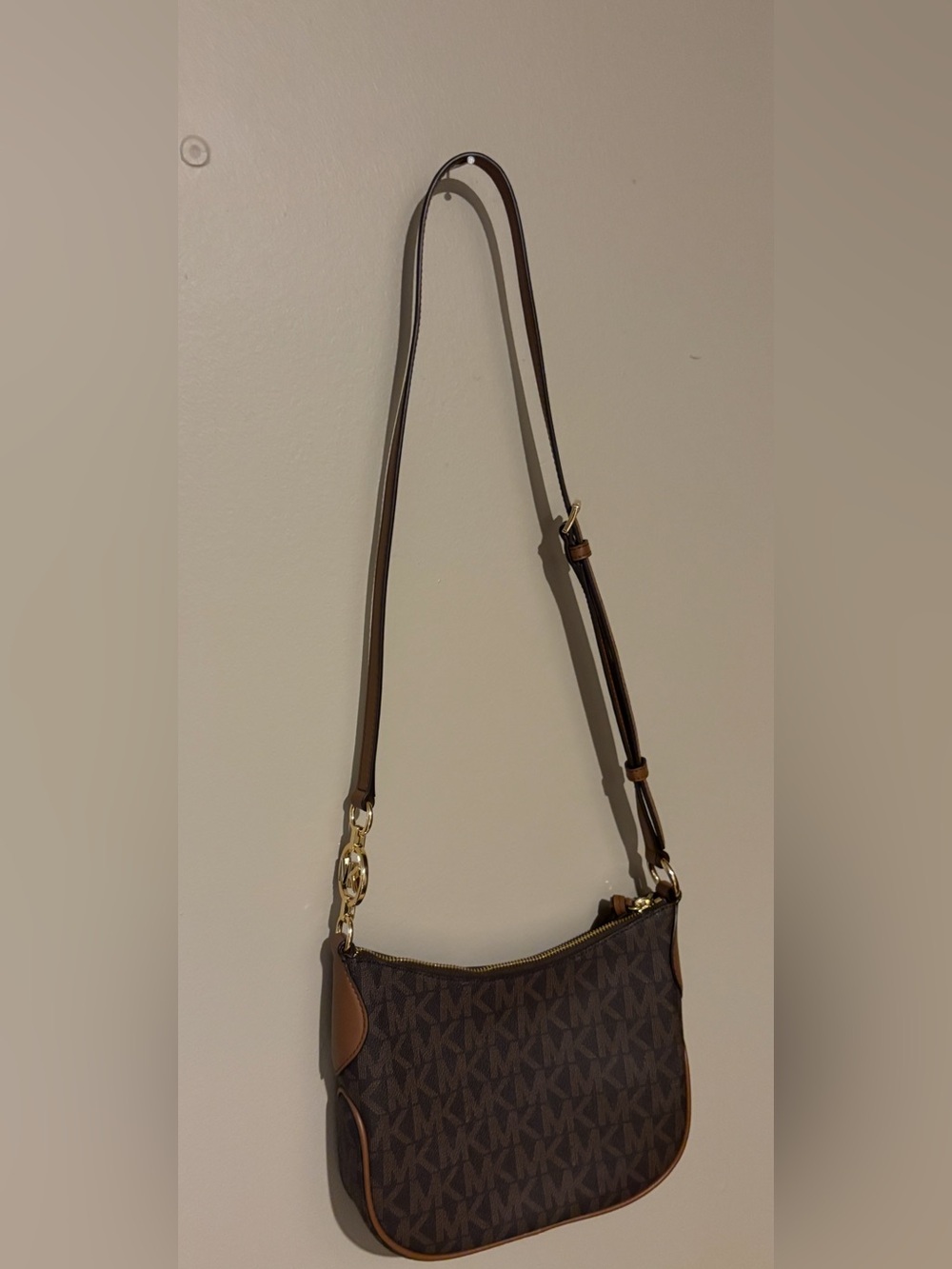 Michael Kors Brown Logo Dome Crossbody with Tan Trim - Picture 6 of 6